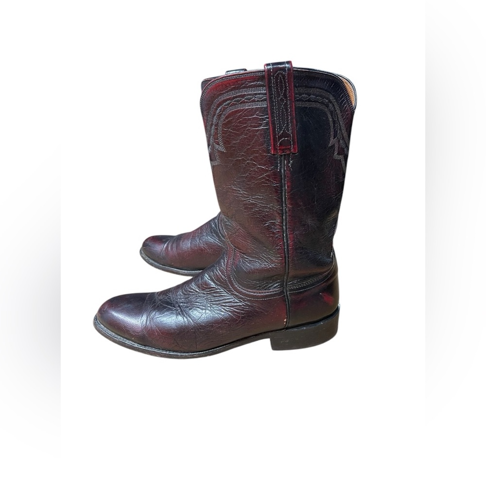 Lucchese 2000 Dark Brown Western Leather Cowboy Boots Size US 9.5 D